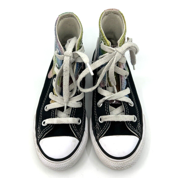 Converse Girls High Top Chuck Taylor Sneaker Size 11 Glitter Drip Black - Picture 3 of 7